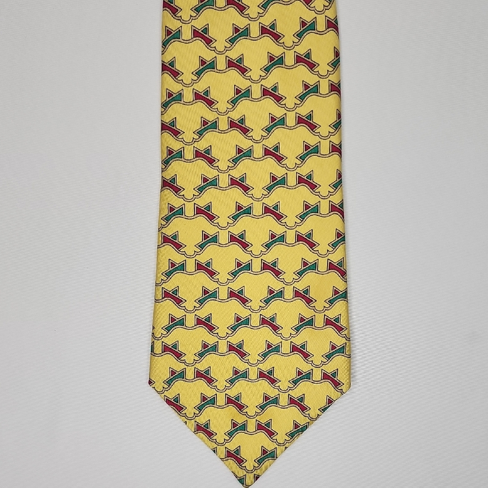 Hermes Yellow Tie with Red and Green Geometric Design